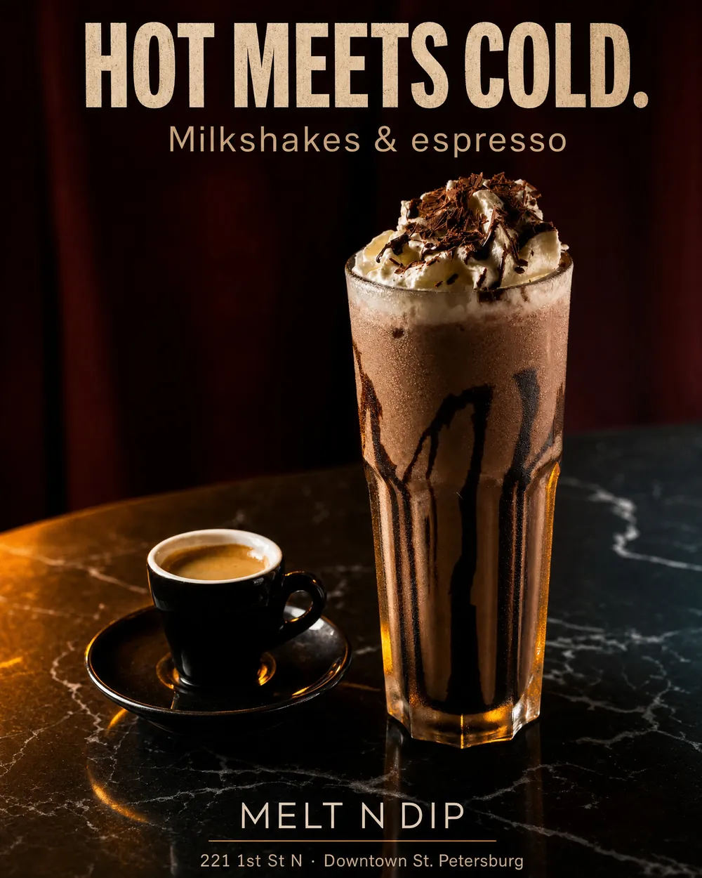 Kreacja reklamowa — koktajle mleczne i espresso